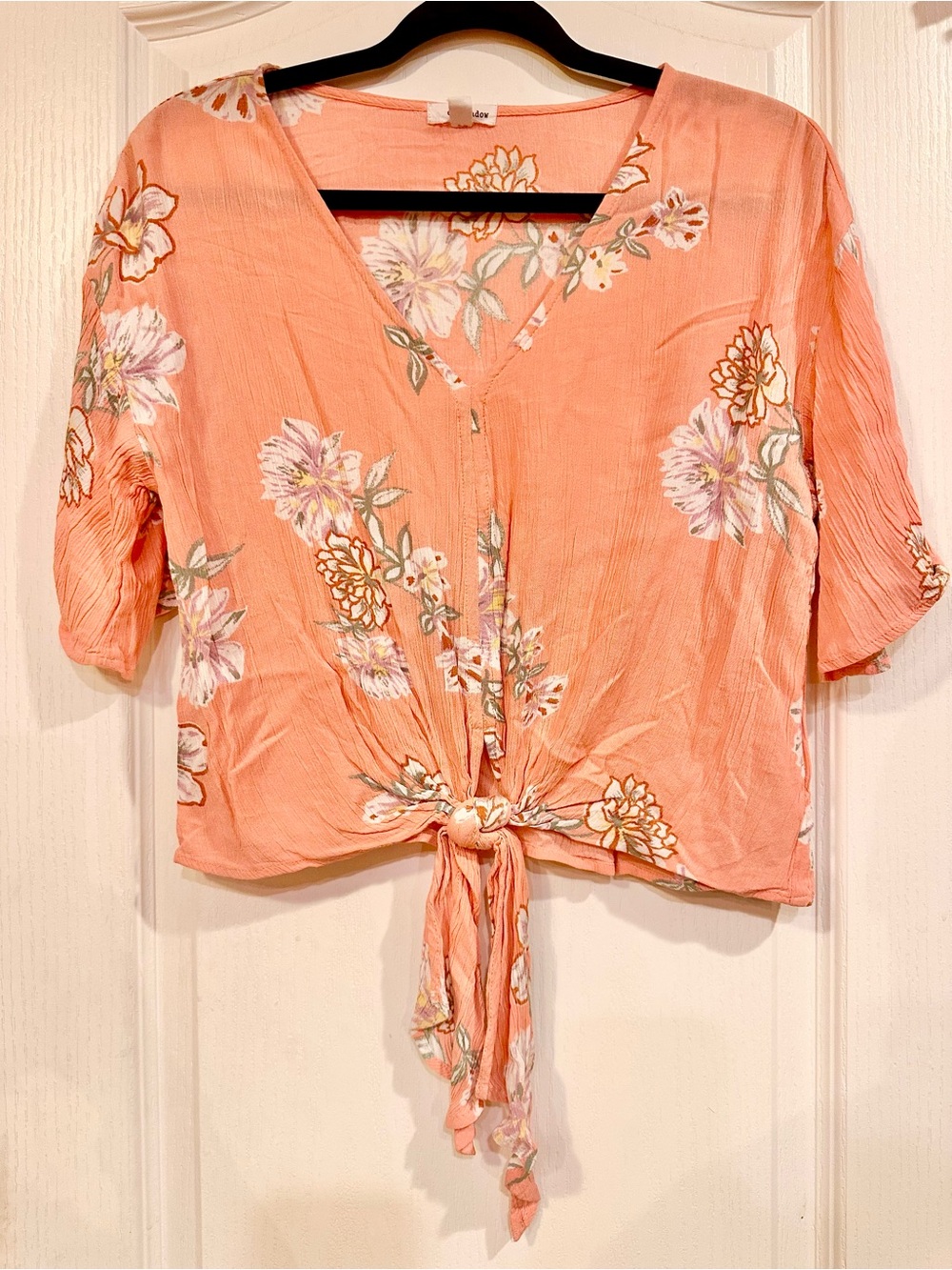 EYESHADOW Coral Floral Tie-Front Blouse